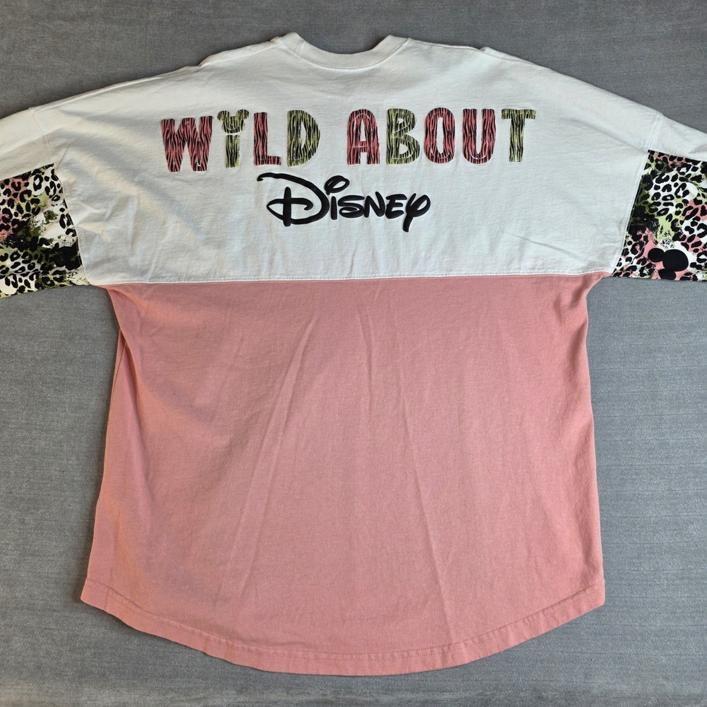 Disney Spirit Jersey‎ Womens XL Pink White Leopard Wild About Disney Excellent